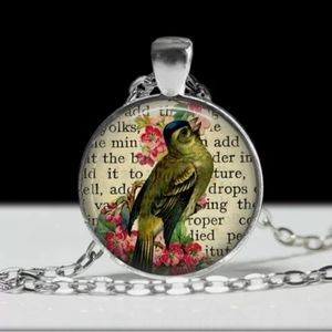 Scripted bird pendant necklace